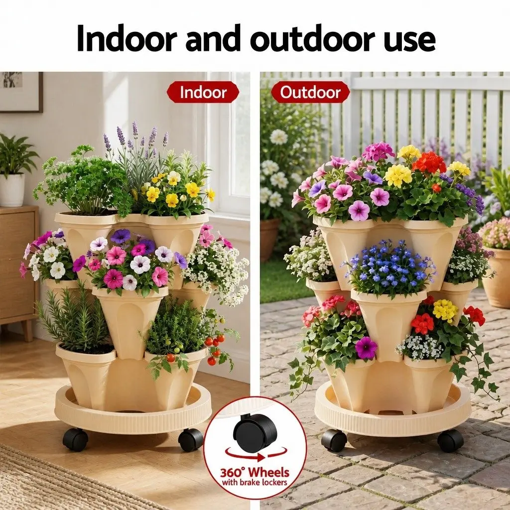 3 Tier Vertical Planter Tower with Self-Watering Feature
