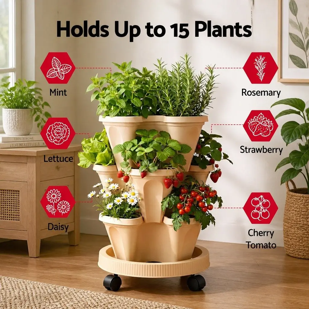3 Tier Vertical Planter Tower with Self-Watering Feature