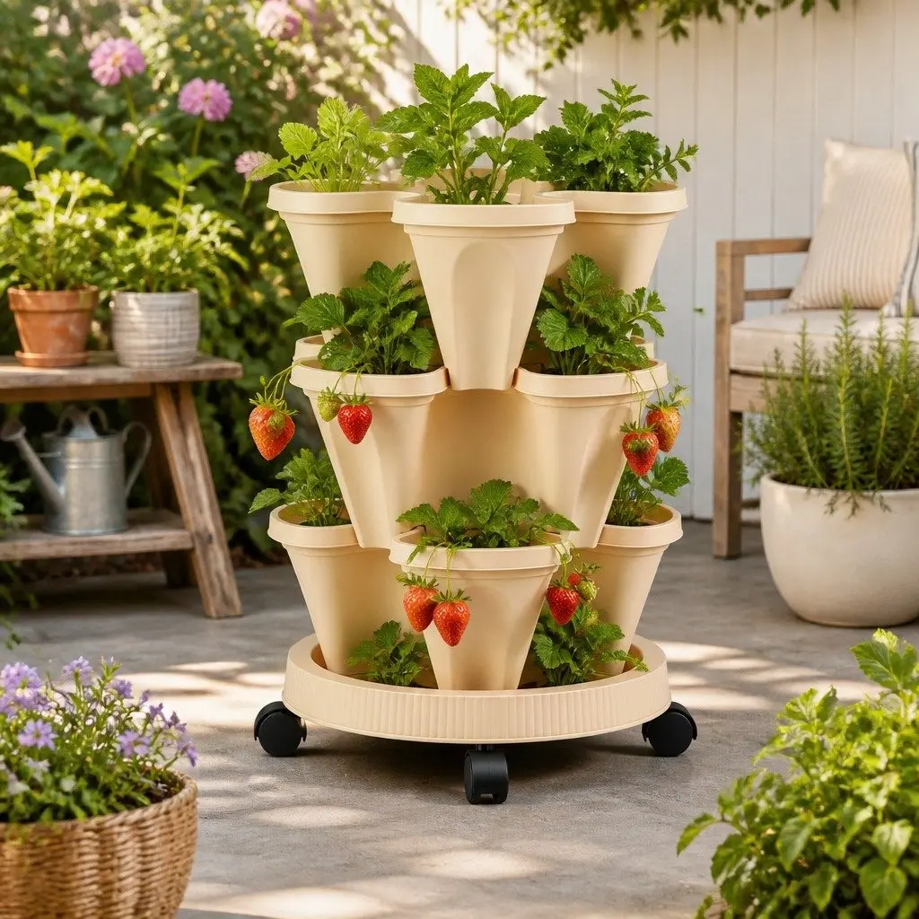 3 Tier Vertical Planter Tower with Self-Watering Feature