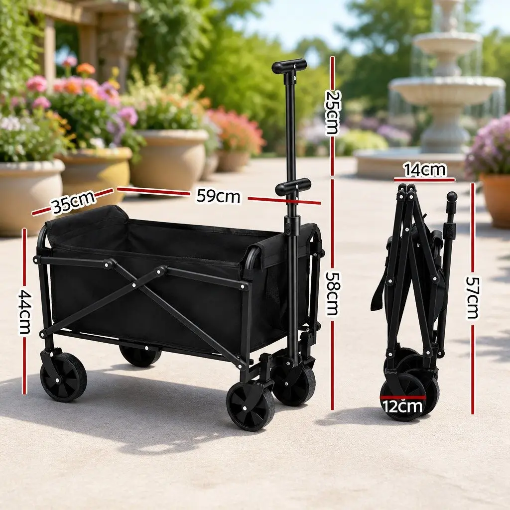 Folding Garden Trolley Cart Steel Frame Outdoor Transport Black 35x59x58cm