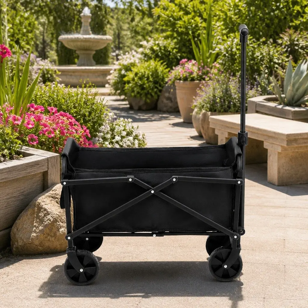 Folding Garden Trolley Cart Steel Frame Outdoor Transport Black 35x59x58cm