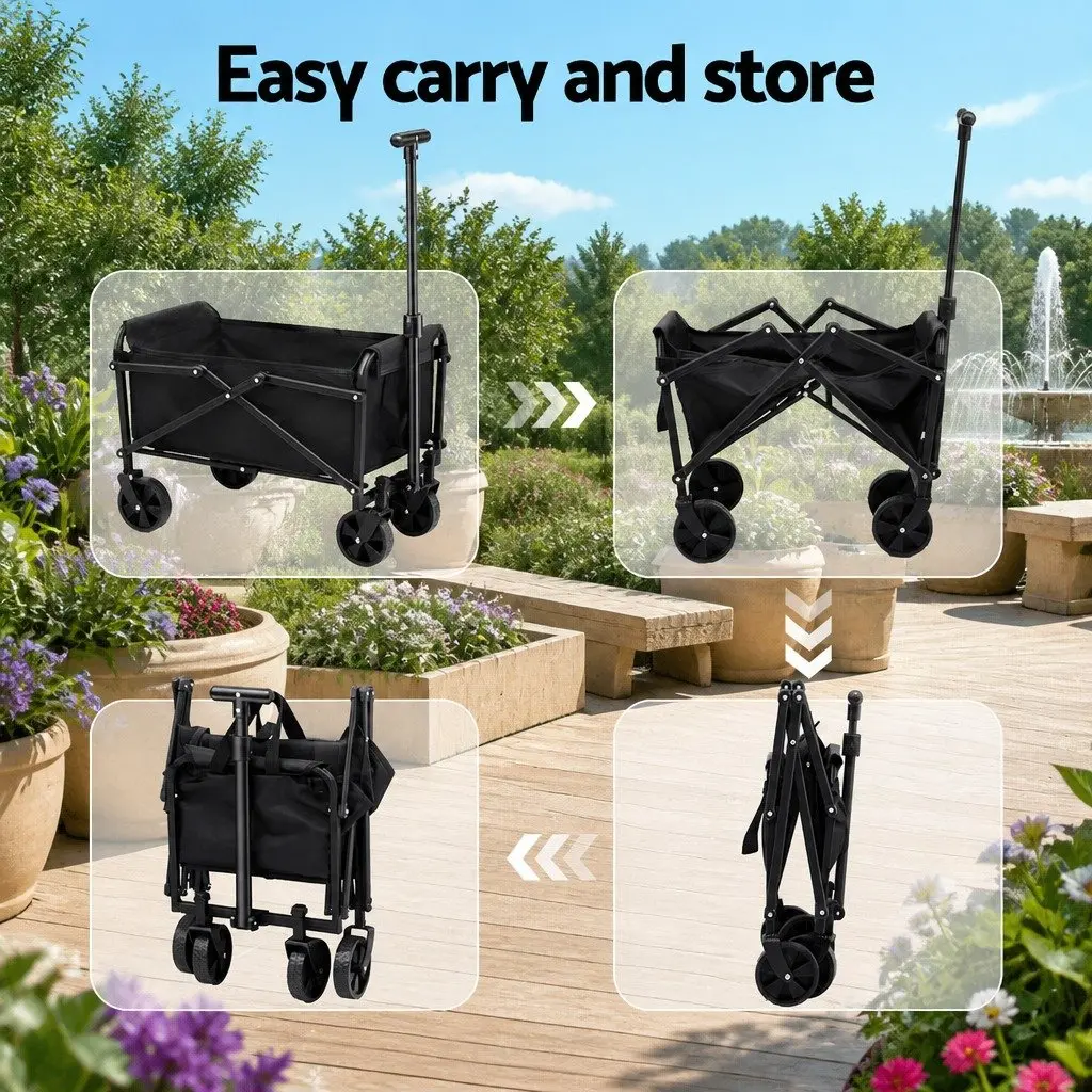 Folding Garden Trolley Cart Steel Frame Outdoor Transport Black 35x59x58cm