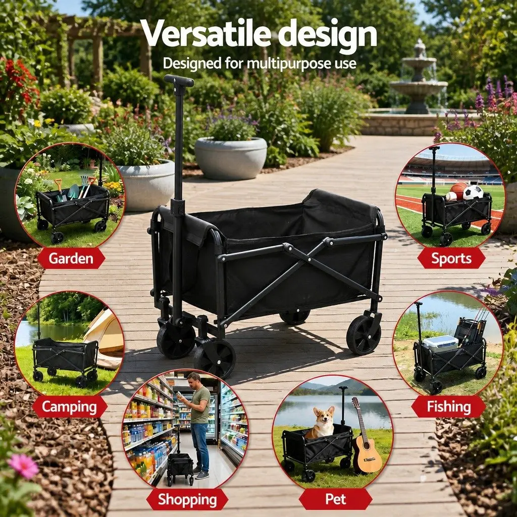 Folding Garden Trolley Cart Steel Frame Outdoor Transport Black 35x59x58cm