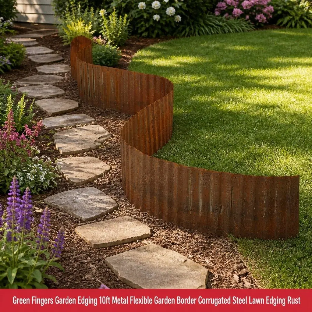 Garden Edging Metal Flexible Border 10ft Corrugated Steel Rust