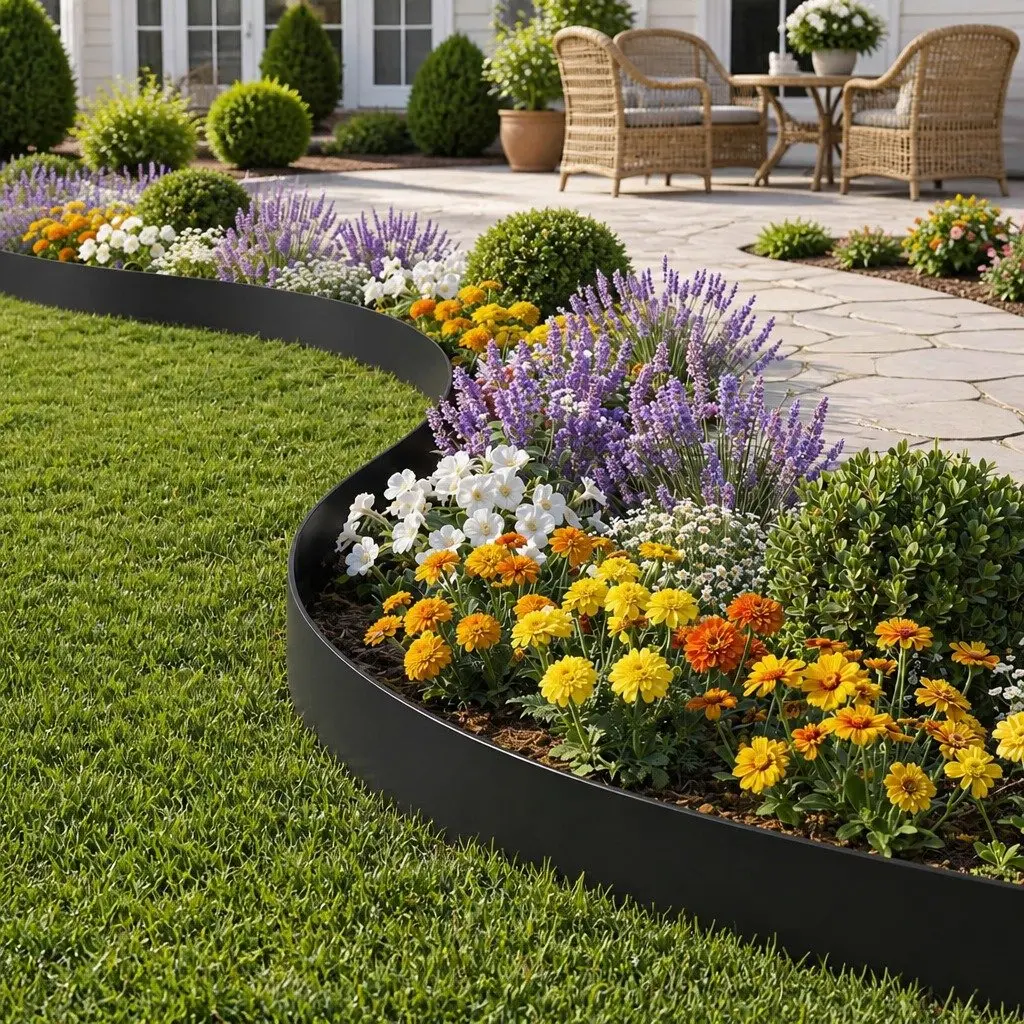 Garden Edging Flexible Plastic 60ft Black 30 Piece Lawn Border