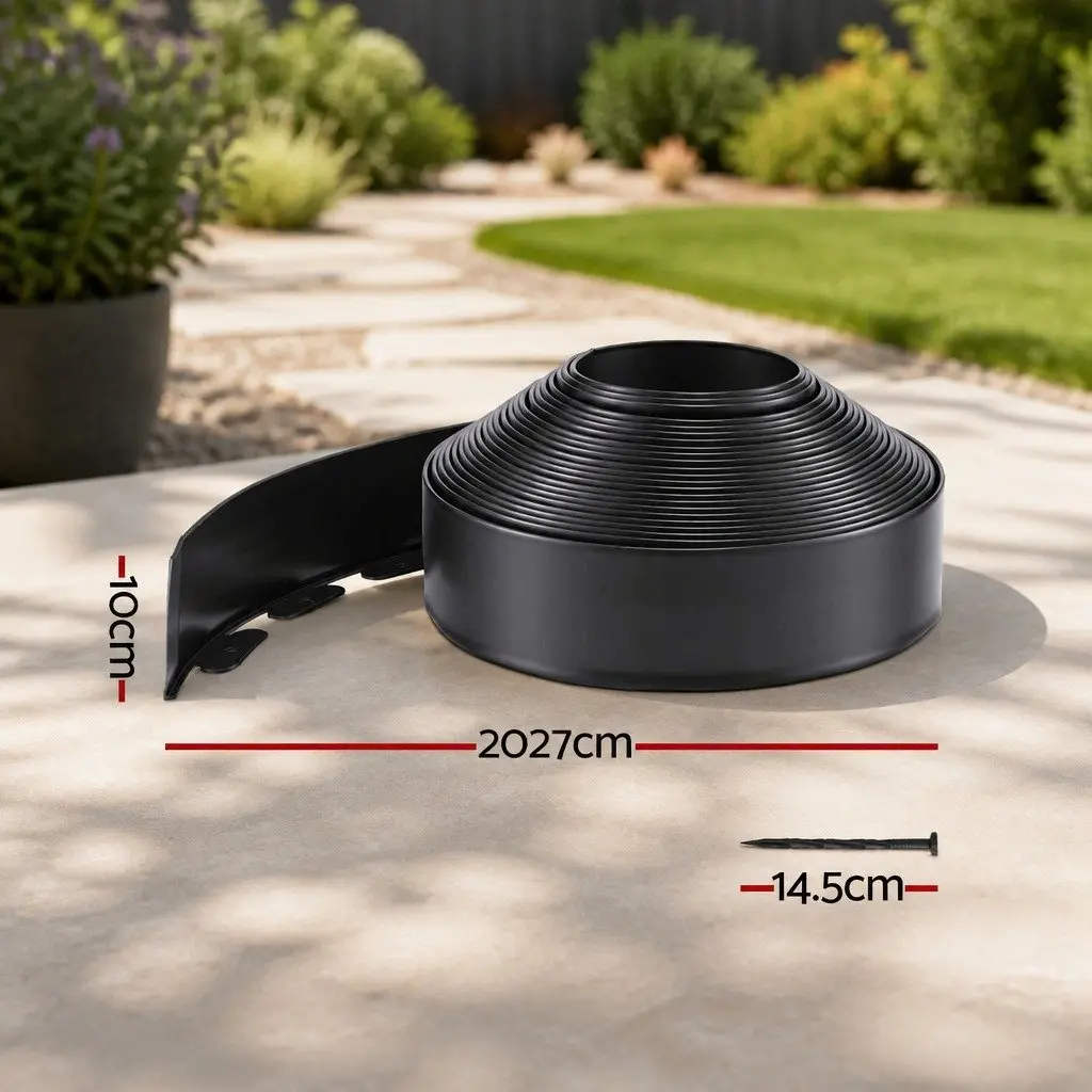 Garden Edging Flexible Plastic 60ft Black 30 Piece Lawn Border