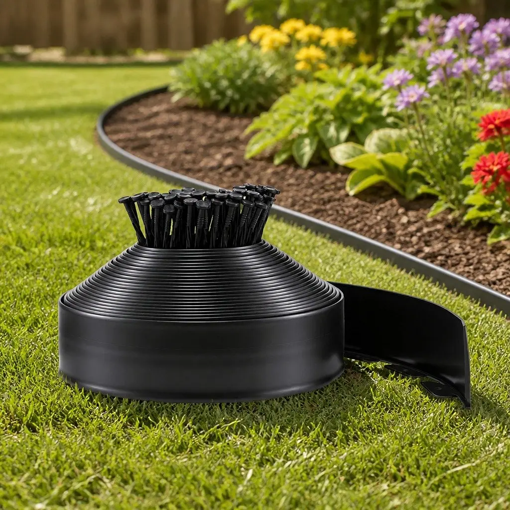 Garden Edging Flexible Plastic 60ft Black 30 Piece Lawn Border