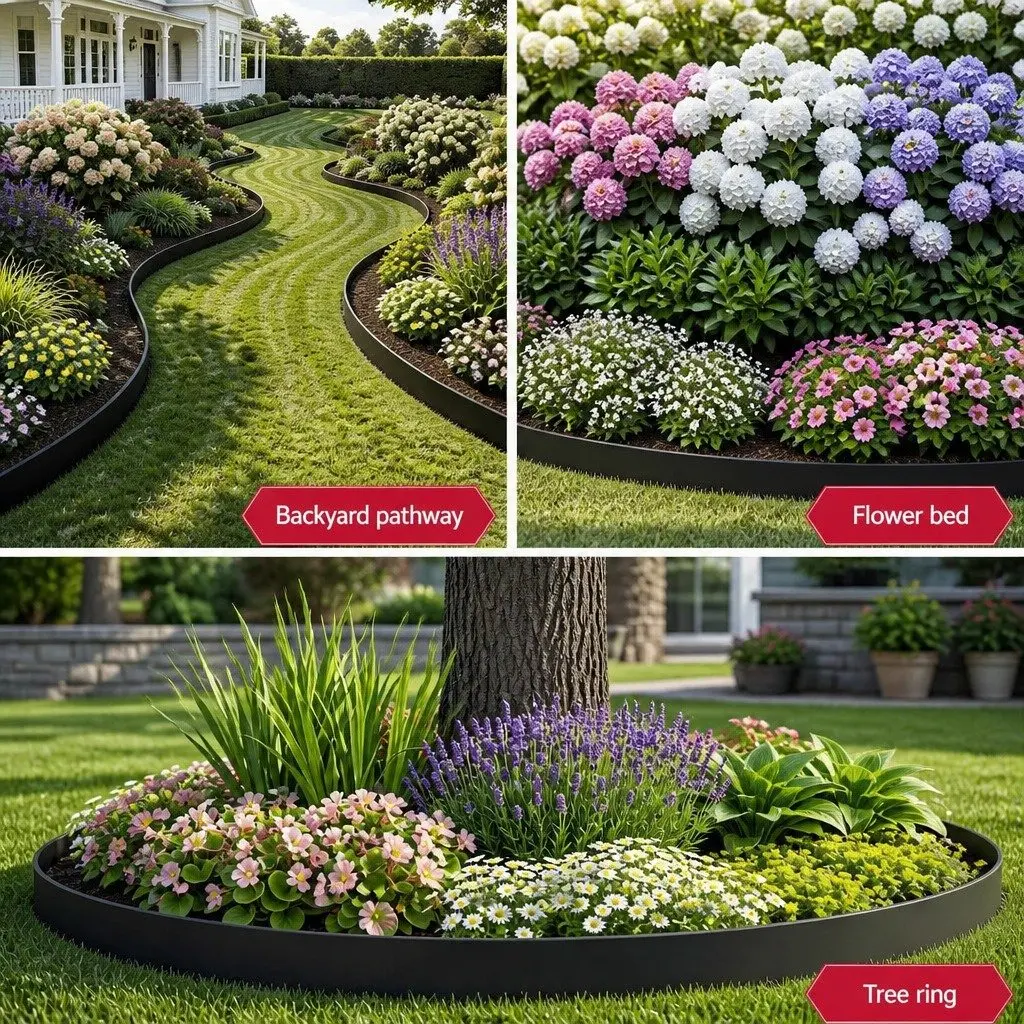 Garden Edging Flexible Plastic 60ft Black 30 Piece Lawn Border