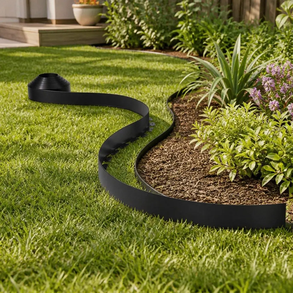 Garden Edging Flexible Plastic 60ft Black 30 Piece Lawn Border