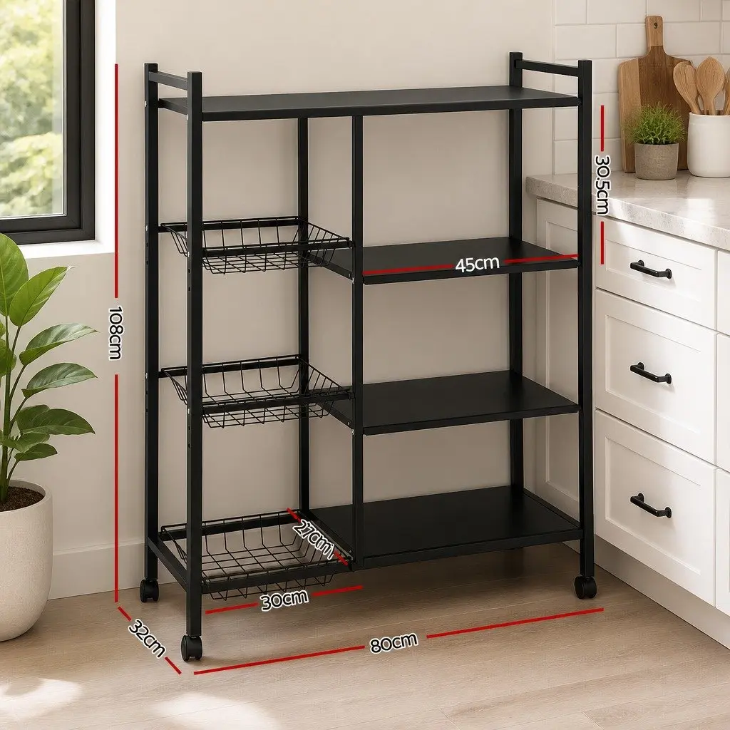 4TierBakersRackDarkGreyCarbonSteelWithWheelsAdjustableShelfHeight