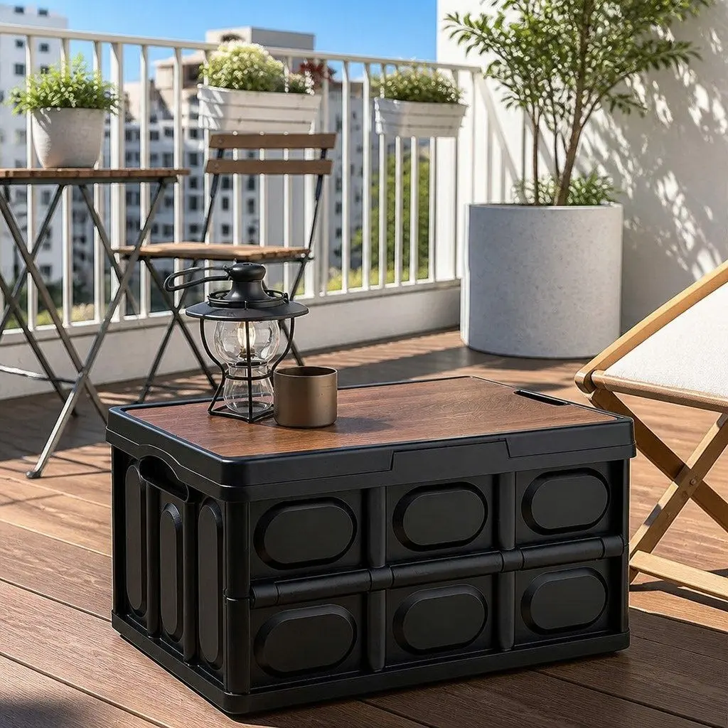 Collapsible Storage Box PP 50L Black Folding Outdoor Organizer