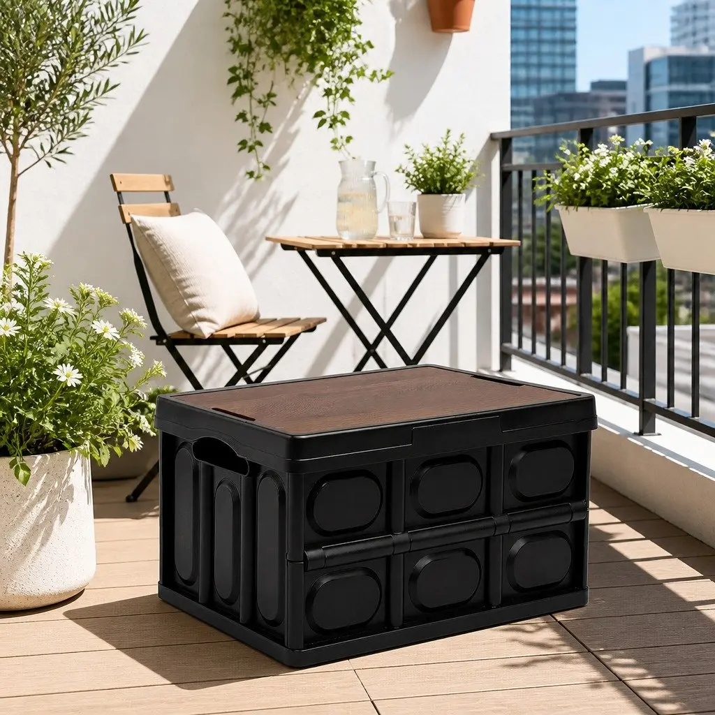 Collapsible Storage Box PP 50L Black Folding Outdoor Organizer