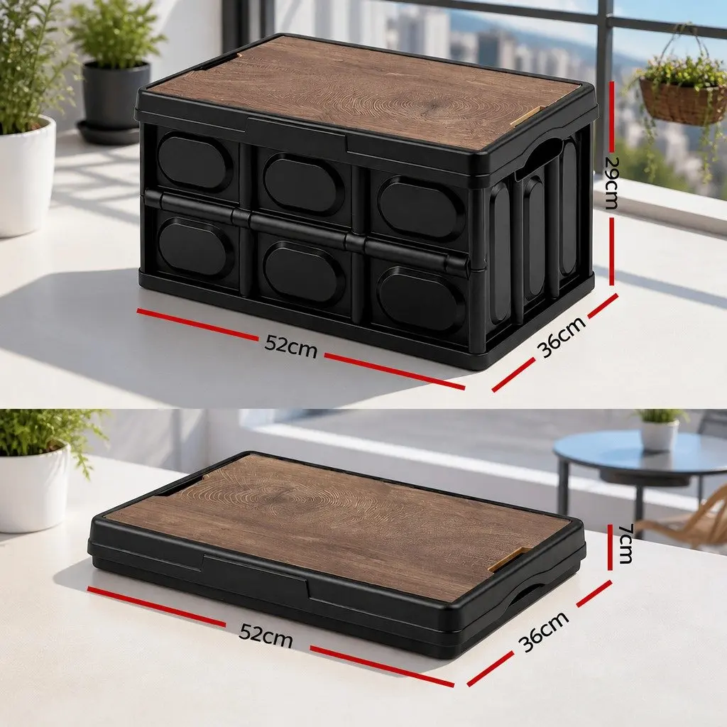 Collapsible Storage Box PP 50L Black Folding Outdoor Organizer