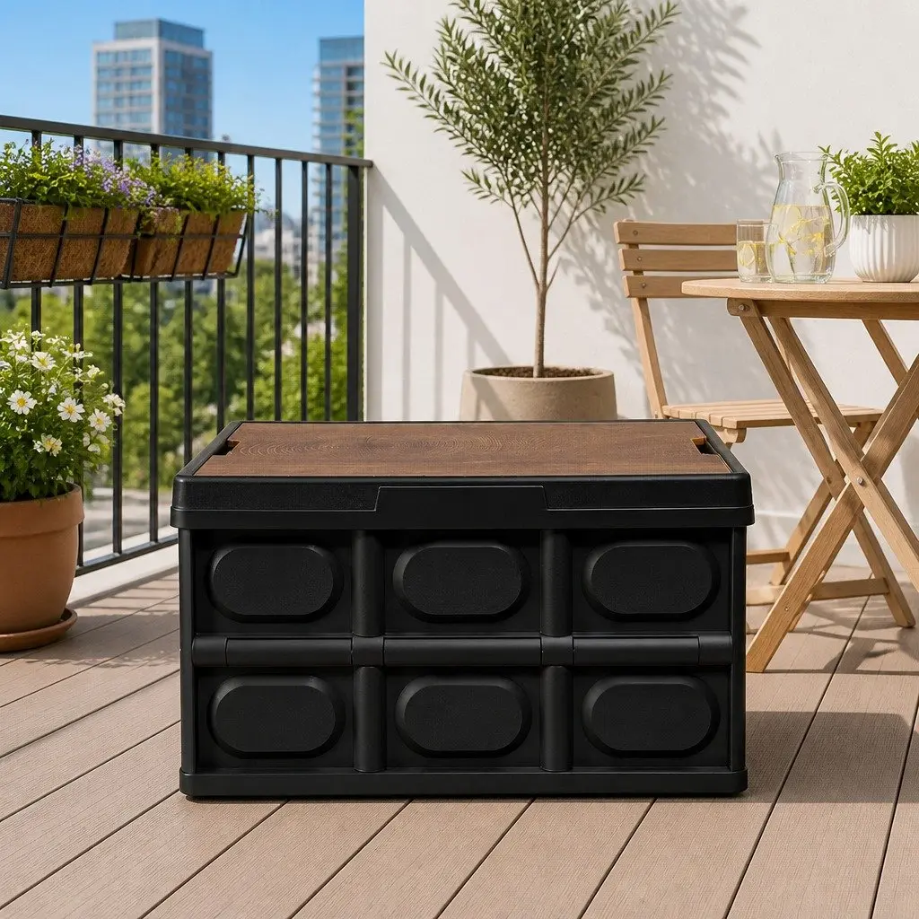 Collapsible Storage Box PP 50L Black Folding Outdoor Organizer