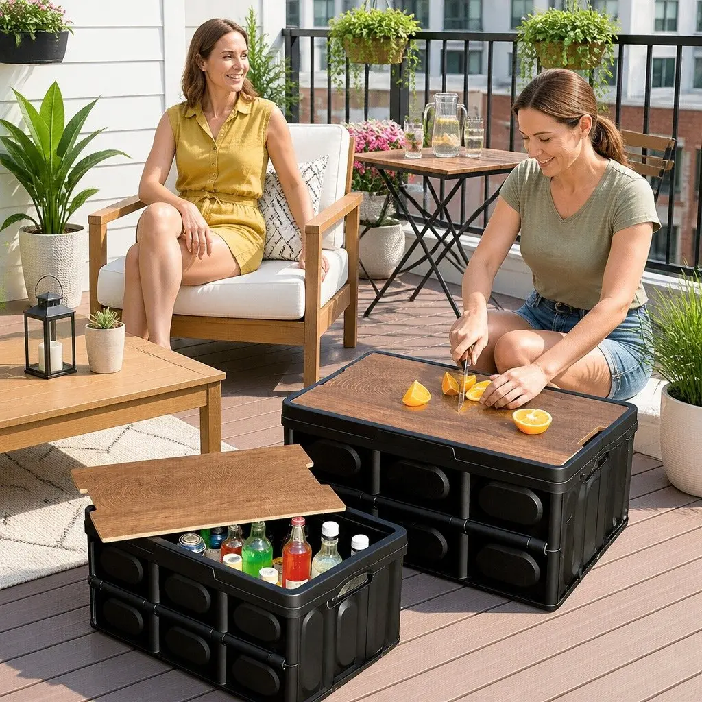 Collapsible Storage Box PP 50L Black Folding Outdoor Organizer