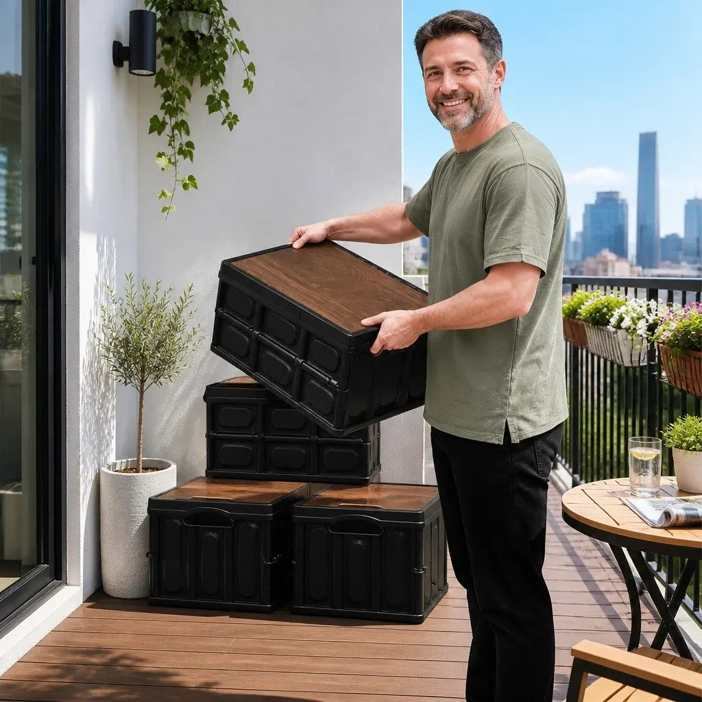 Collapsible Storage Box PP 50L Black Folding Outdoor Organizer