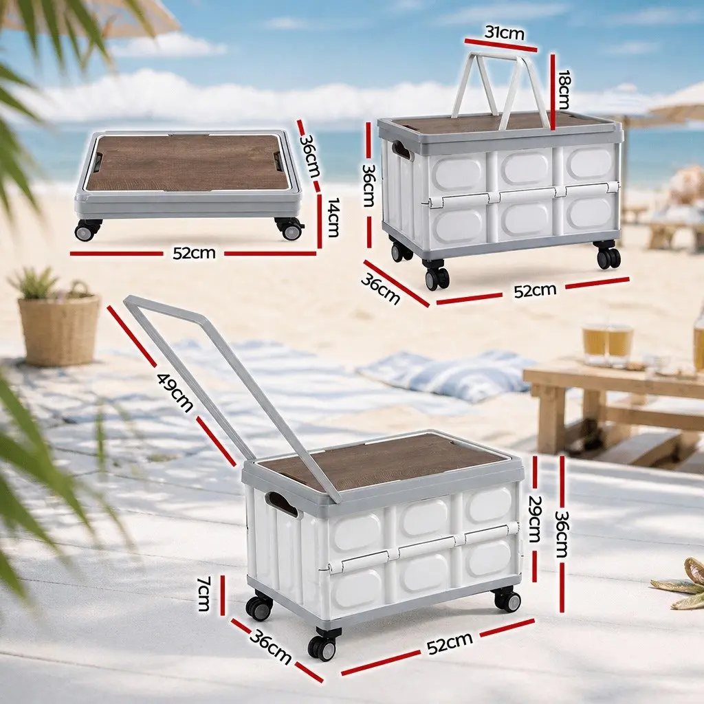 Storage Box Collapsible PP Beige 54L Stackable Folding Organizer with Wheels