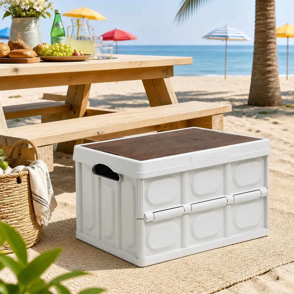 Collapsible Storage Box PP 50L White Outdoor Camping Organizer