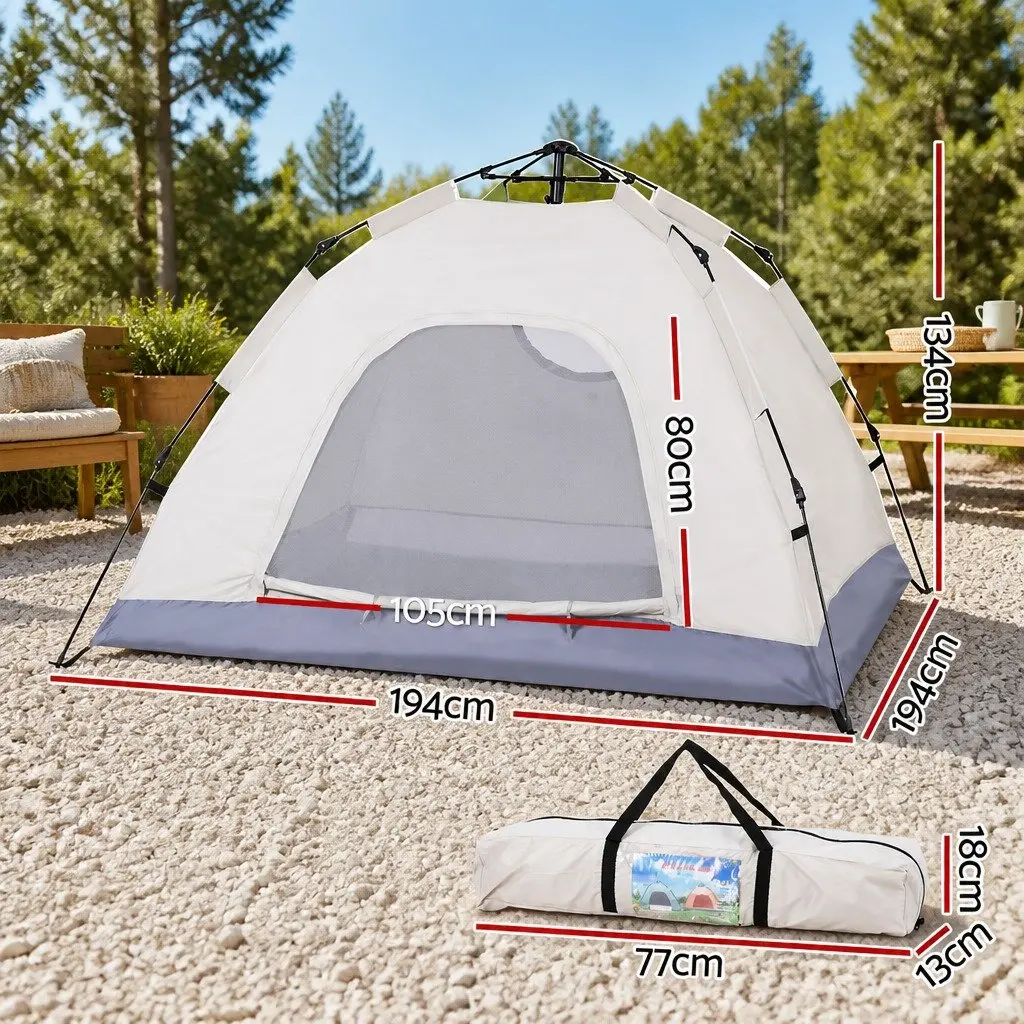 Camping Tent Pop Up 2 Person Instant Auto Setup 194cm x 194cm x 134cm Beige
