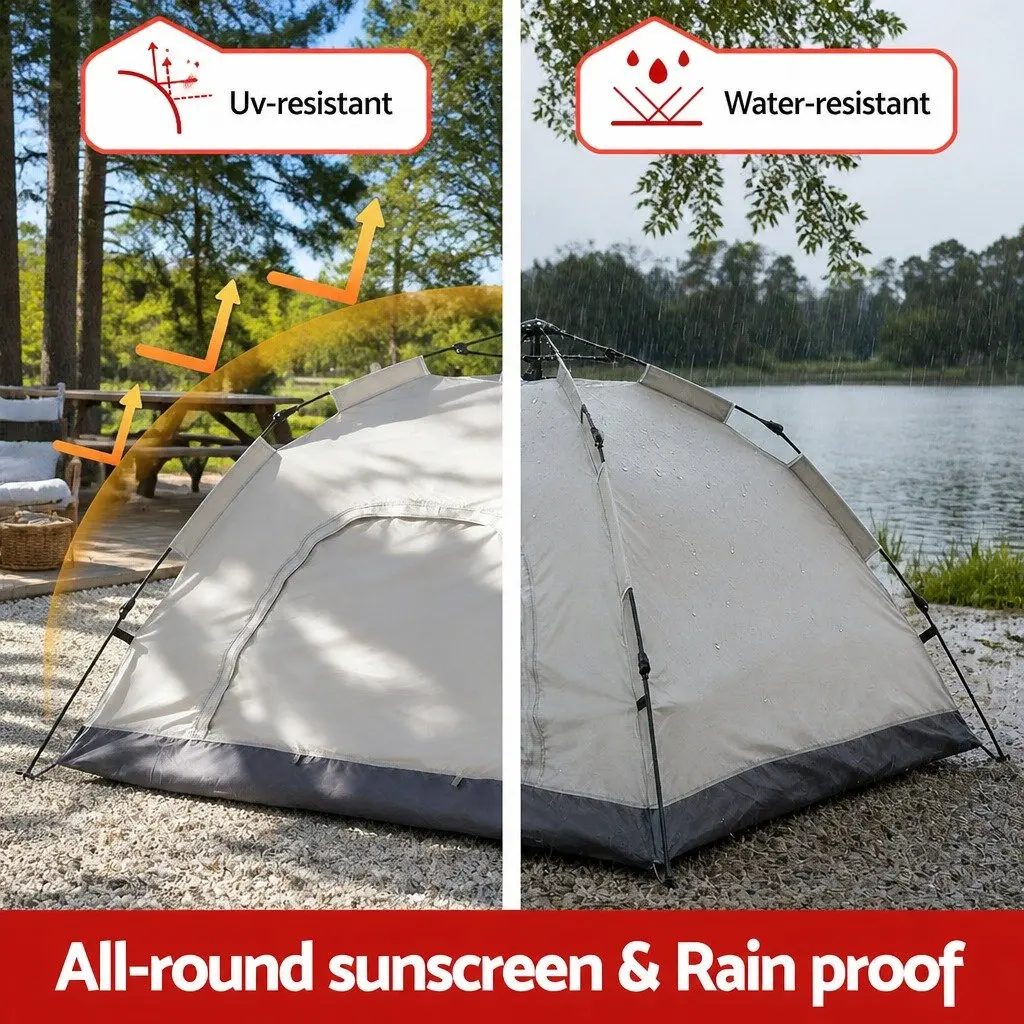 Camping Tent Pop Up 2 Person Instant Auto Setup 194cm x 194cm x 134cm Beige