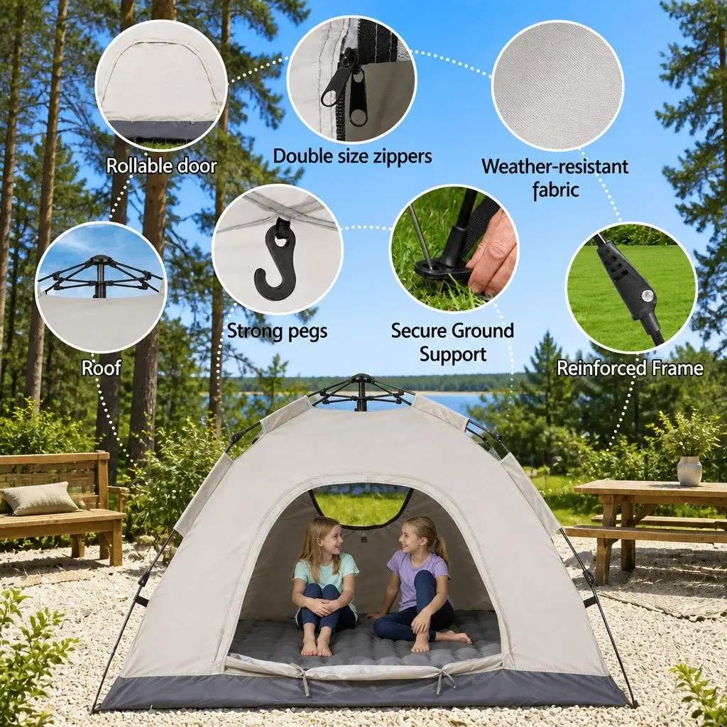 Camping Tent Pop Up 2 Person Instant Auto Setup 194cm x 194cm x 134cm Beige