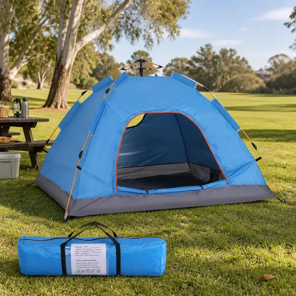 Pop Up Camping Tent Auto Instant 2 to 3 Person 210D Oxford Cloth Blue