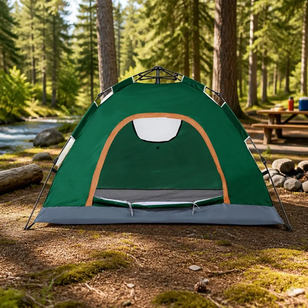 Camping Tent Auto Pop Up Instant Setup 2–3 Person 210D Oxford Cloth Green