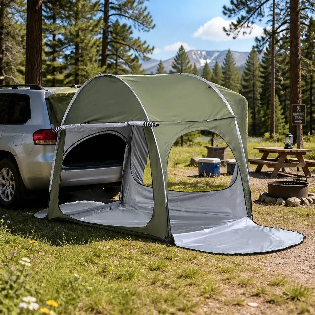 Car Camping Tent Rear Hatchback SUV Canopy Portable Family Outdoor Green Shelter