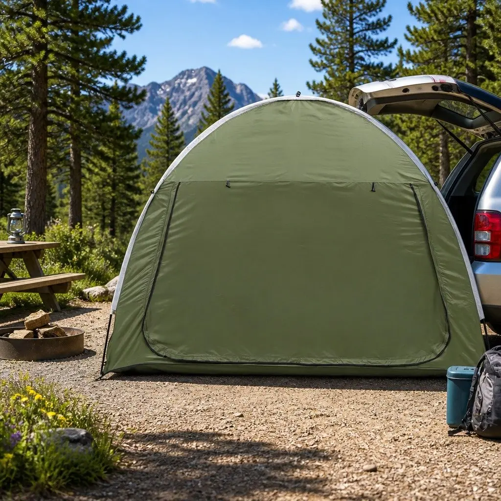 Car Camping Tent Rear Hatchback SUV Canopy Portable Family Outdoor Green Shelter