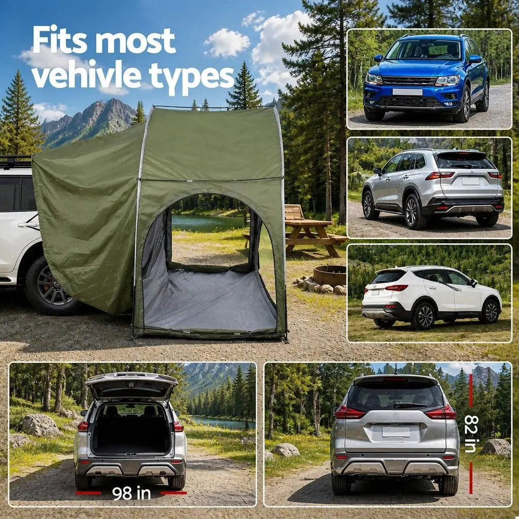 Car Camping Tent Rear Hatchback SUV Canopy Portable Family Outdoor Green Shelter