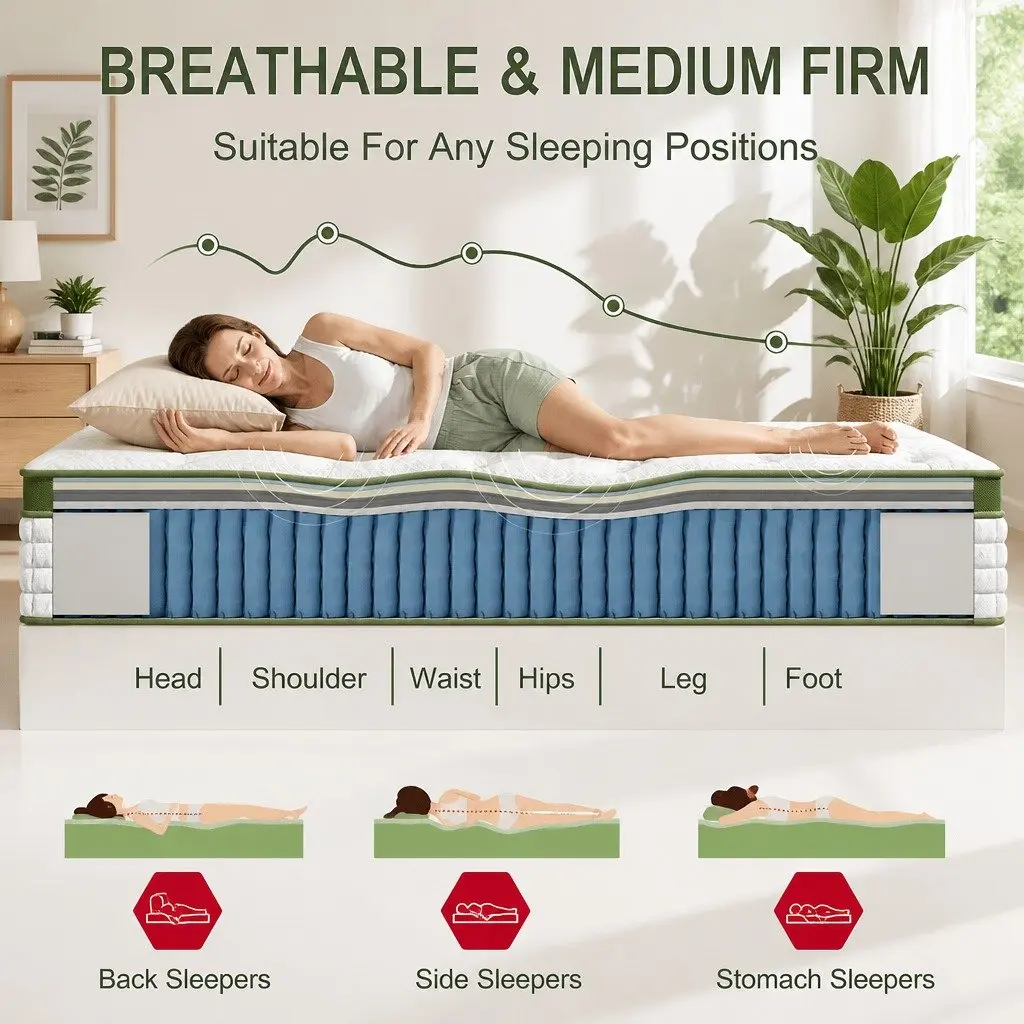 King Single Mattress Gel Memory Foam Pocket Coil 30cm Cooling Euro Top White
