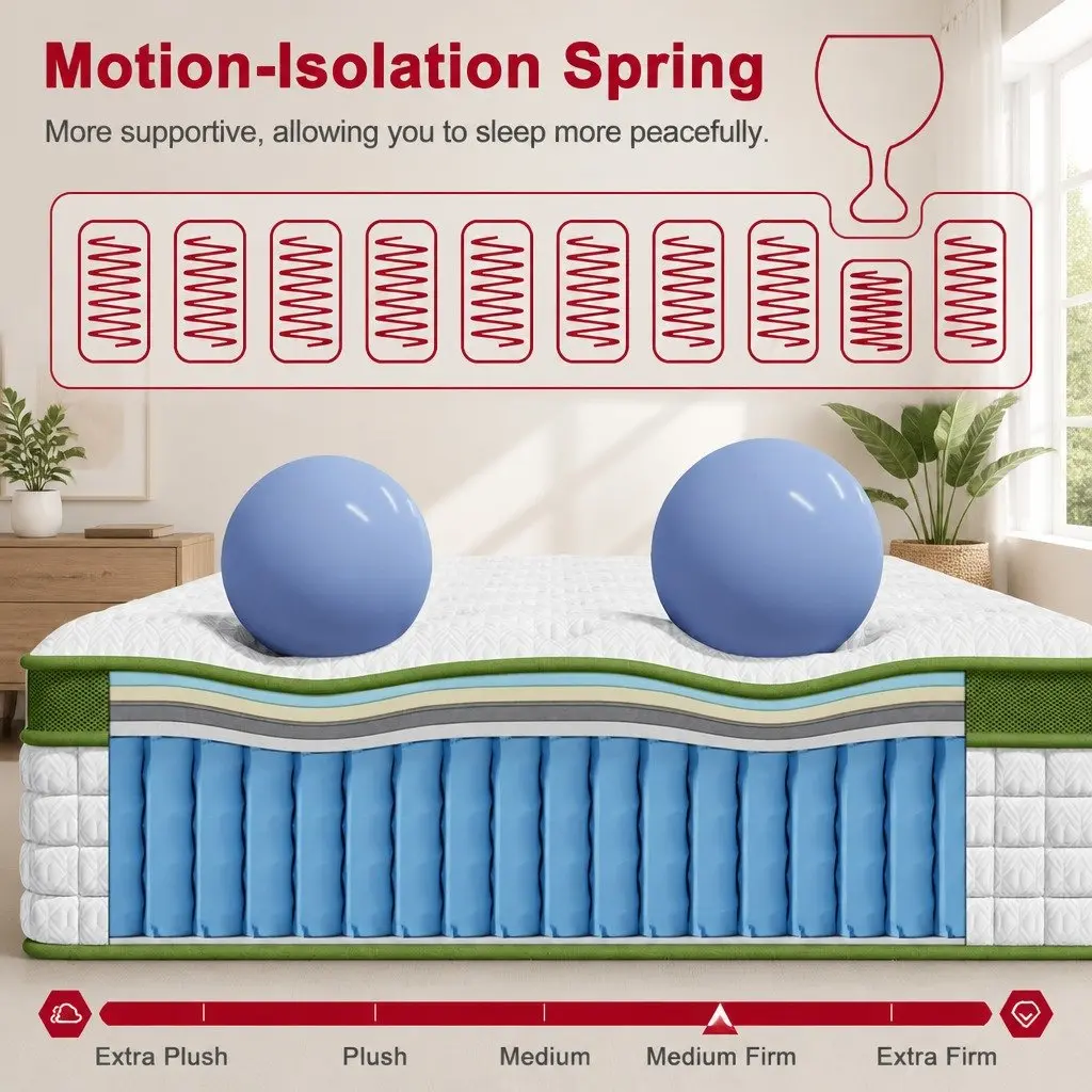 King Single Mattress Gel Memory Foam Pocket Coil 30cm Cooling Euro Top White