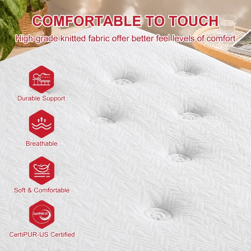 King Single Mattress Gel Memory Foam Pocket Coil 30cm Cooling Euro Top White