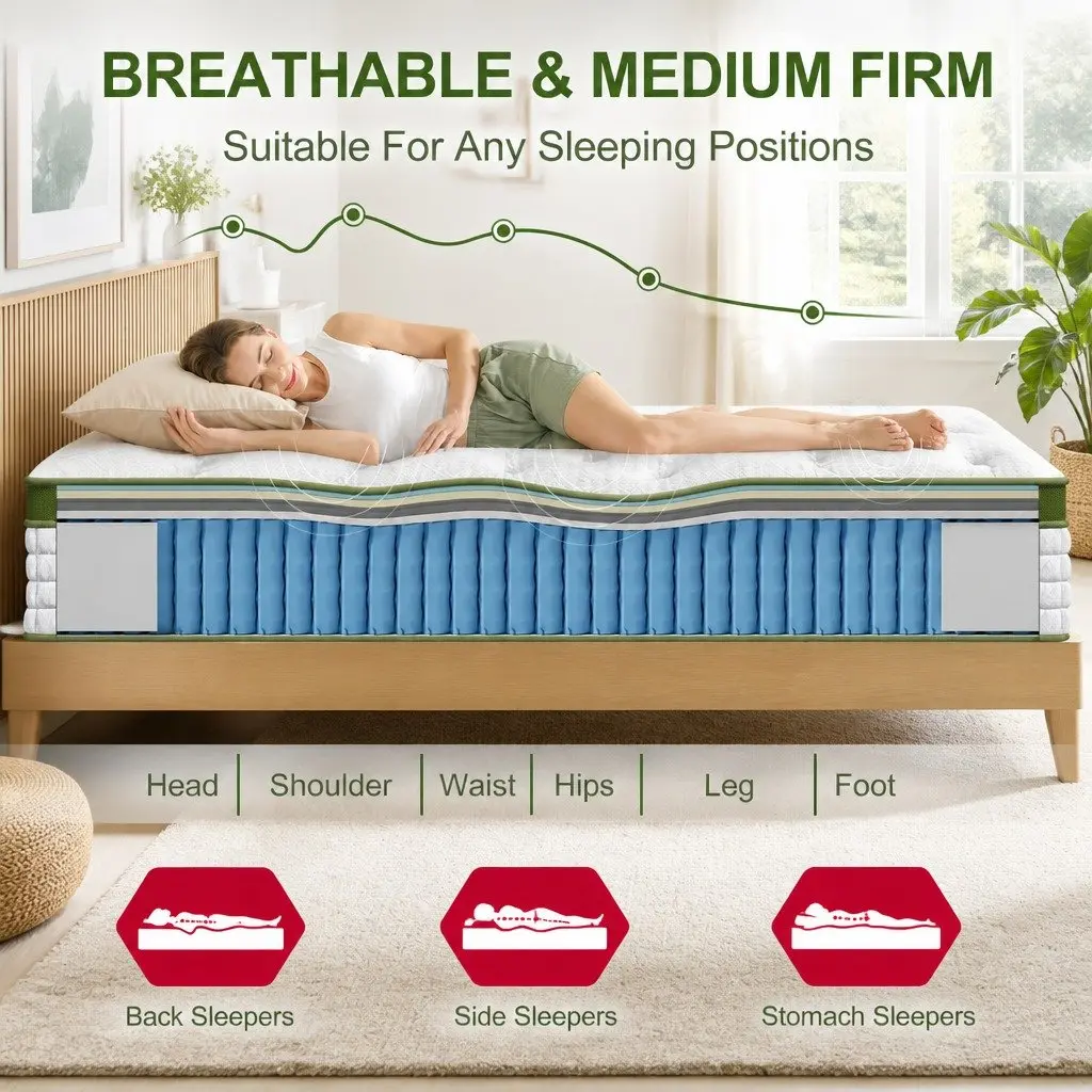 Queen Mattress Gel Infused Memory Foam Pocket Coil 30cm Medium Firm White