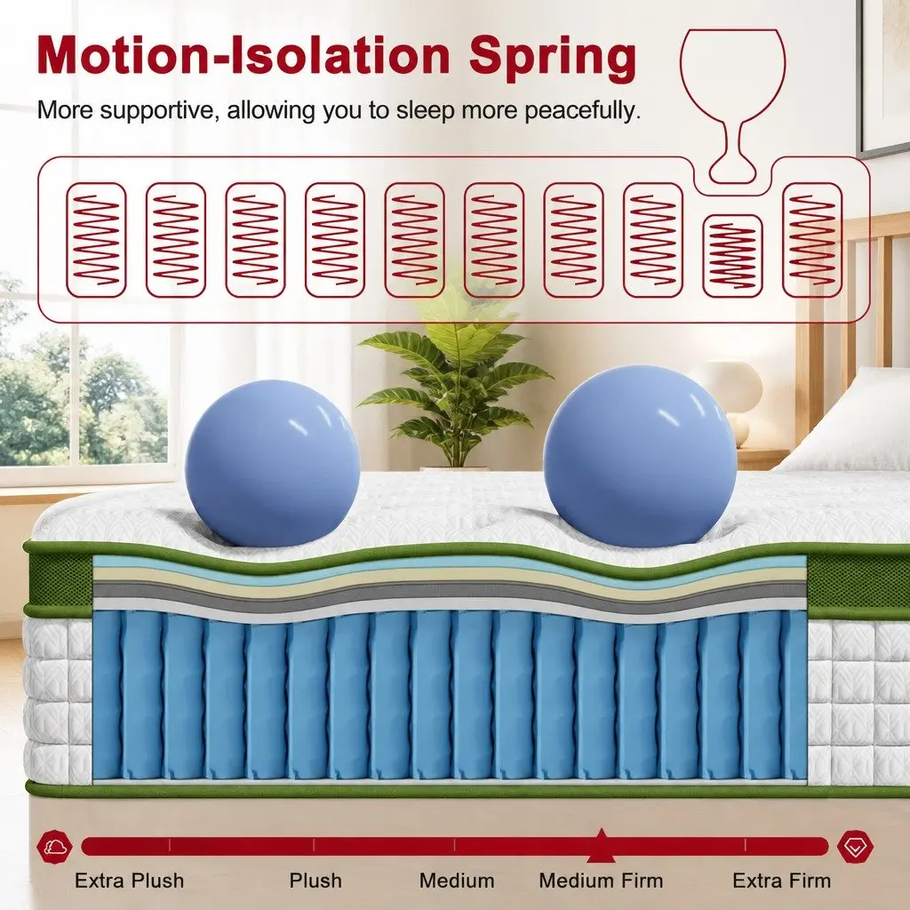 Queen Mattress Gel Infused Memory Foam Pocket Coil 30cm Medium Firm White