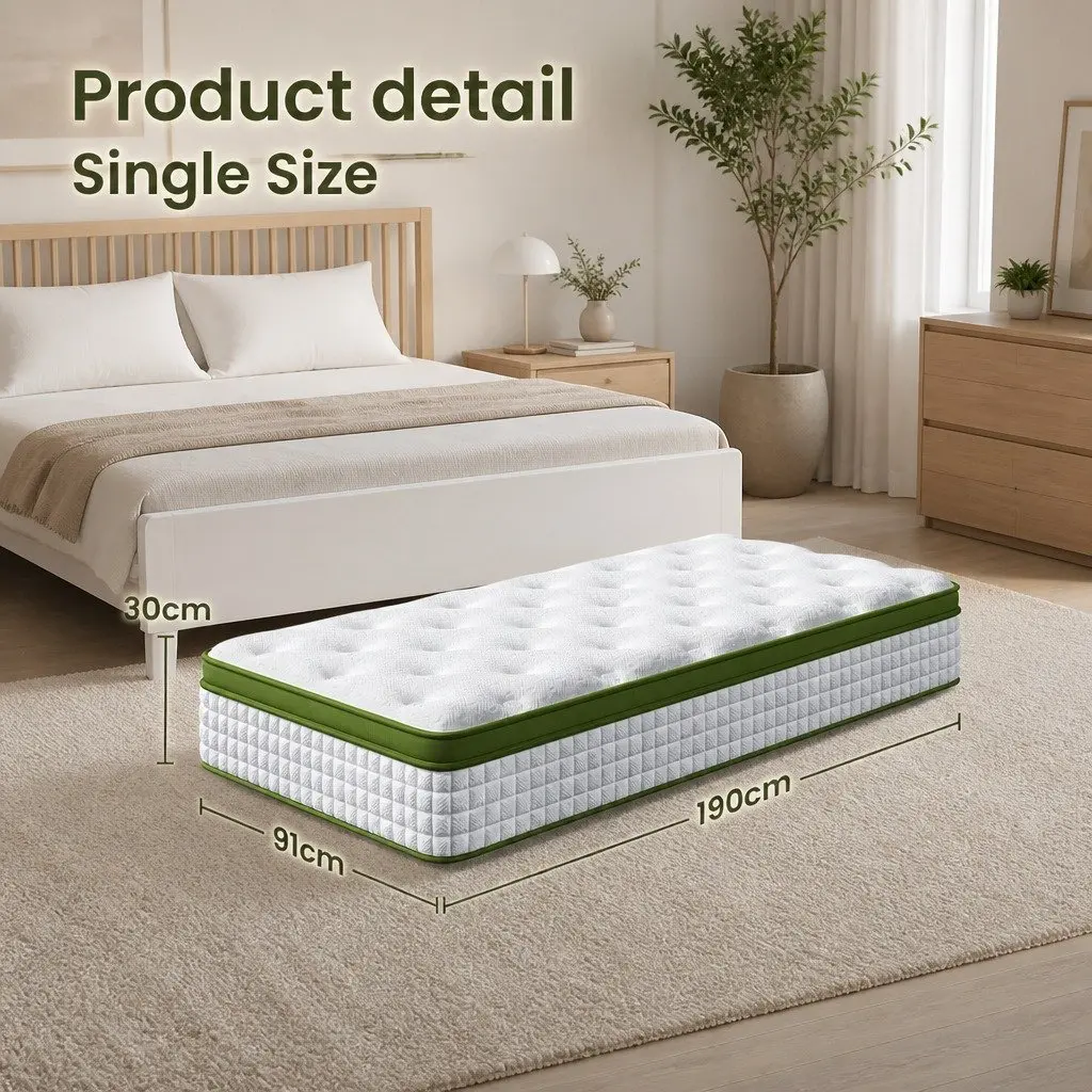 Single Mattress Gel Memory Foam Hybrid 30cm Pocket Spring Medium Firm White