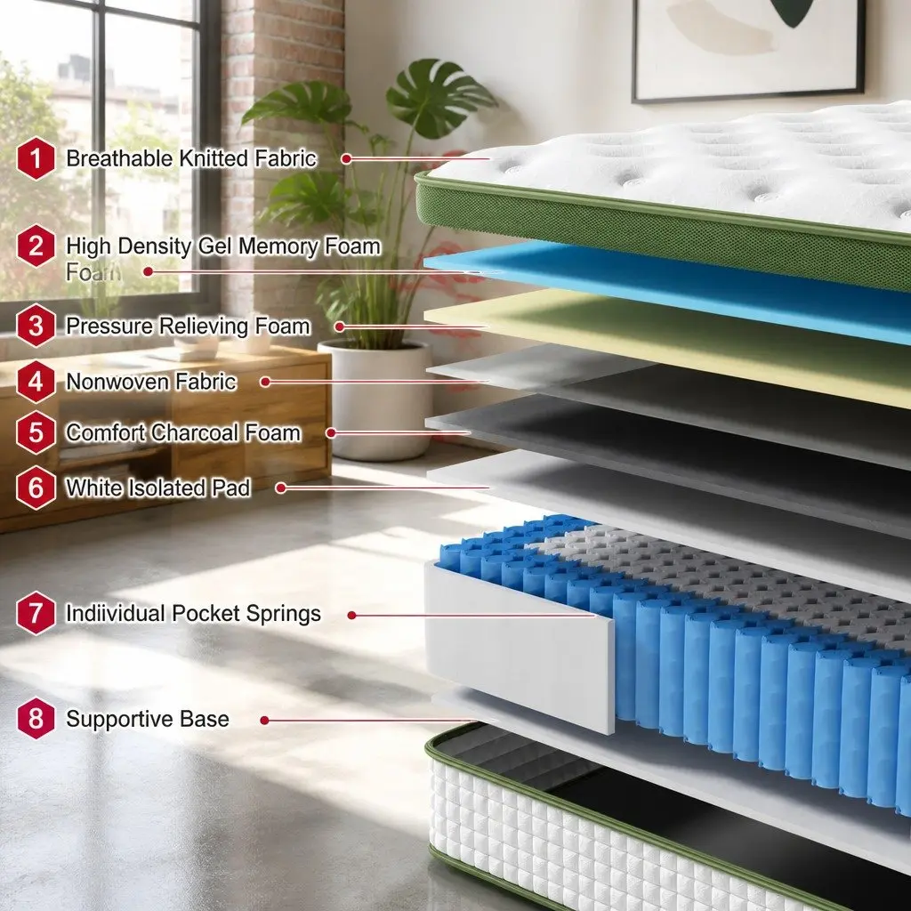 Single Mattress Gel Memory Foam Hybrid 30cm Pocket Spring Medium Firm White