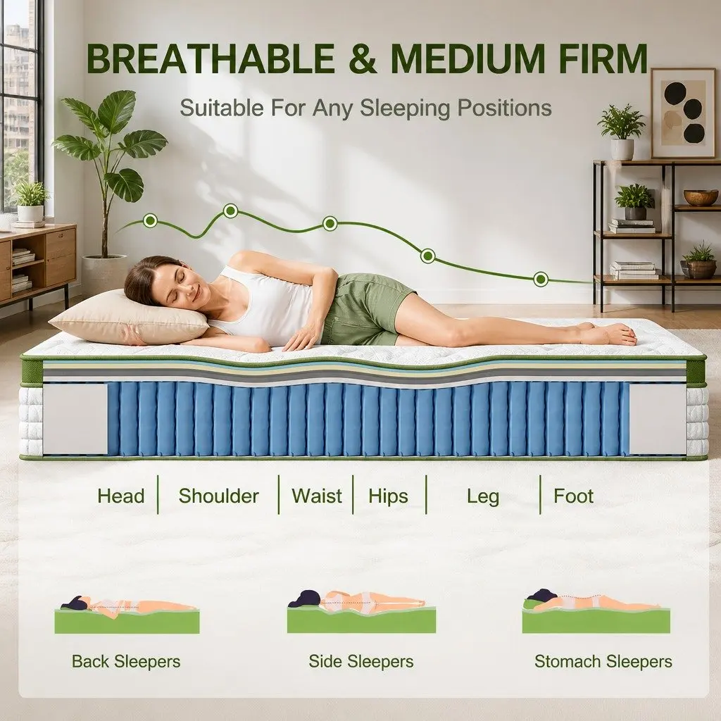 Single Mattress Gel Memory Foam Hybrid 30cm Pocket Spring Medium Firm White
