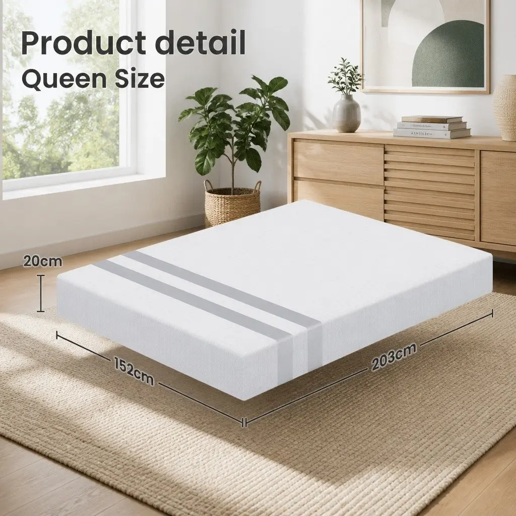 Queen Mattress Gel Infused Memory Foam 20cm Medium Soft Reversible White