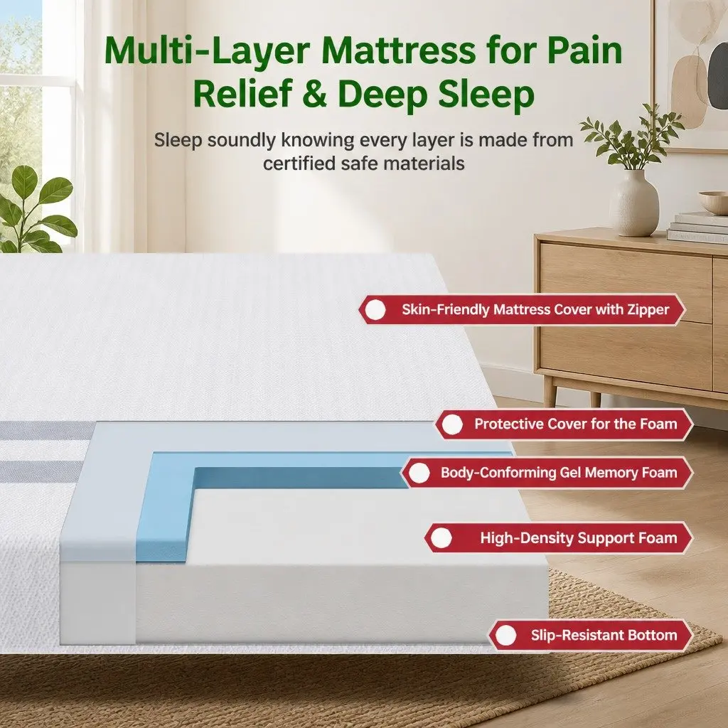 Queen Mattress Gel Infused Memory Foam 20cm Medium Soft Reversible White