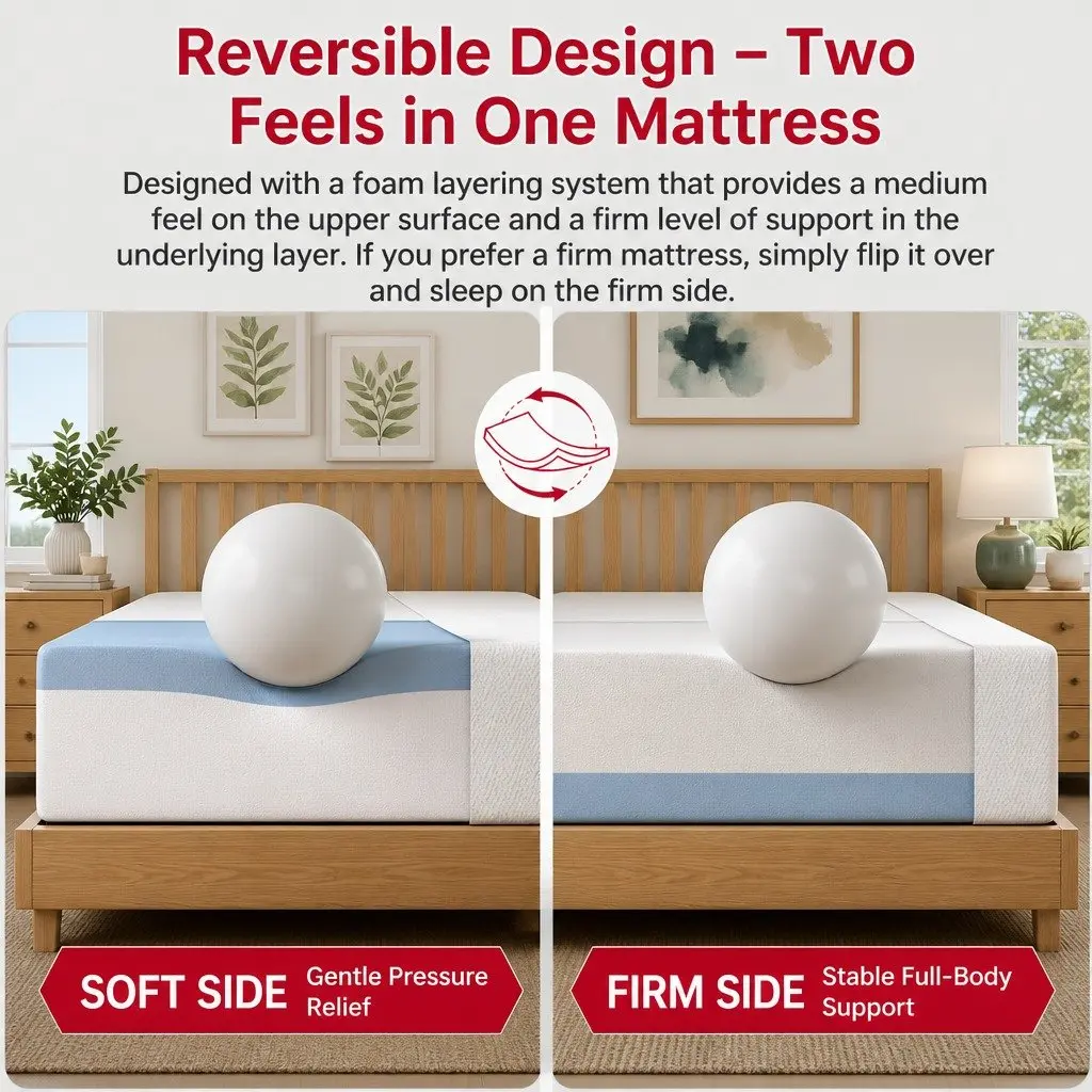 Queen Mattress Gel Infused Memory Foam 20cm Medium Soft Reversible White