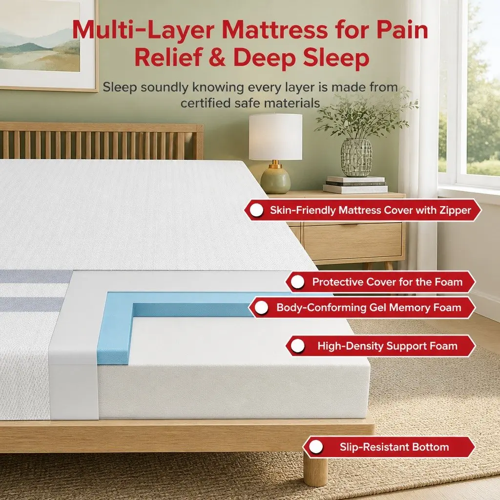 Single Memory Foam Mattress 20cm Gel-Infused Medium Soft Reversible White