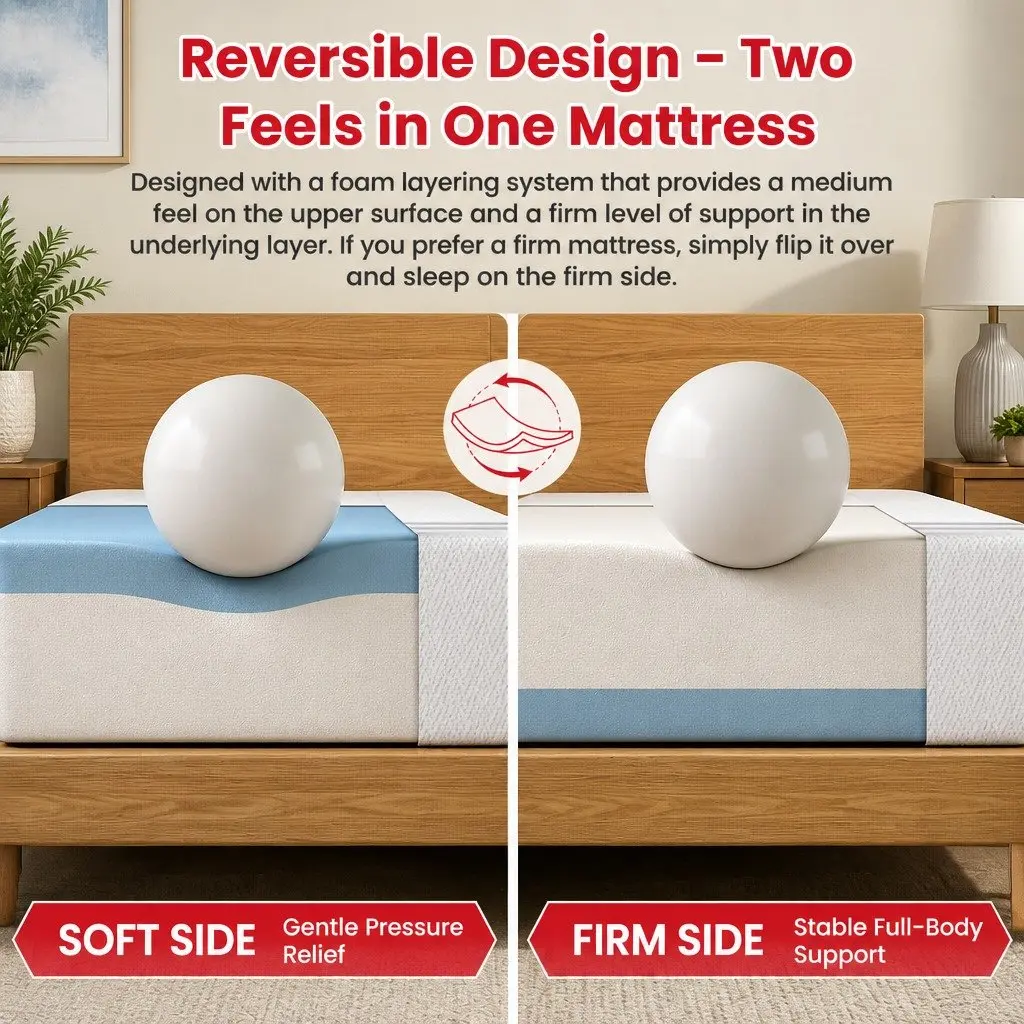 Single Memory Foam Mattress 20cm Gel-Infused Medium Soft Reversible White