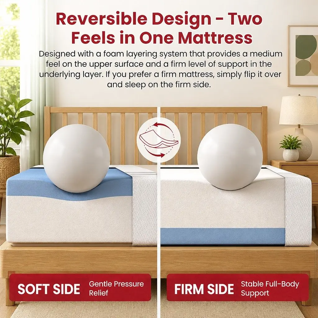 Double Memory Foam Mattress 25cm Reversible Medium Firm White