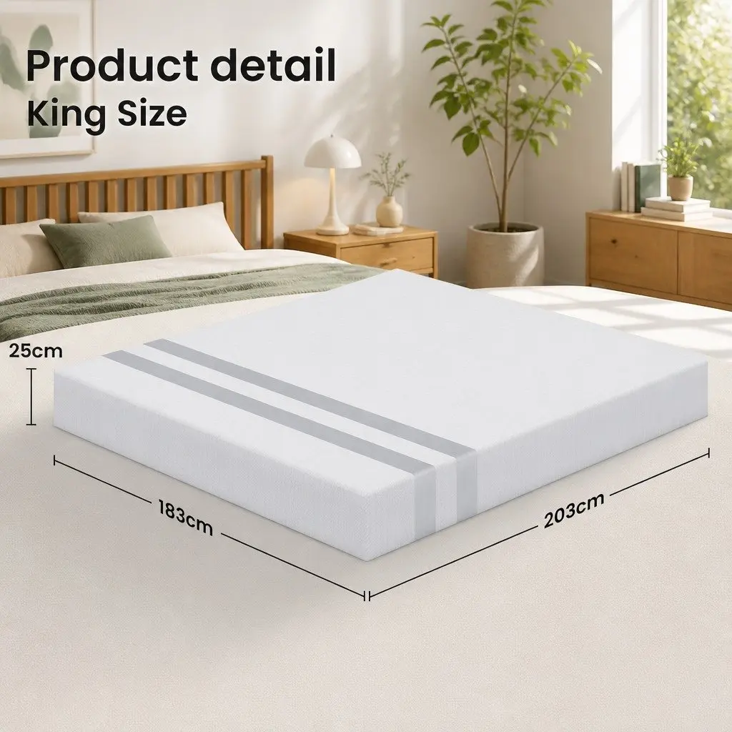 King Size Memory Foam Mattress 25cm Gel-Infused Medium Firm Reversible White