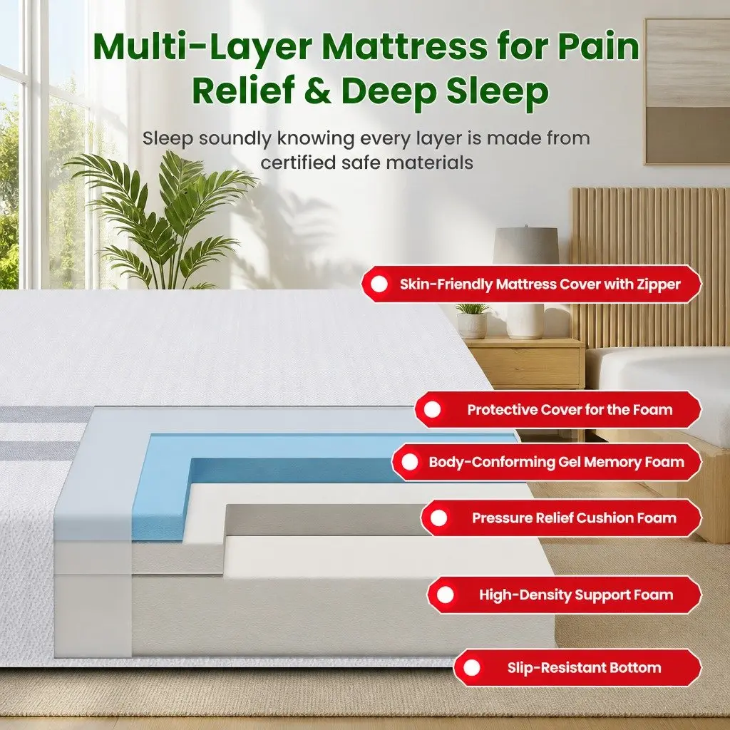 King Size Memory Foam Mattress 25cm Gel-Infused Medium Firm Reversible White