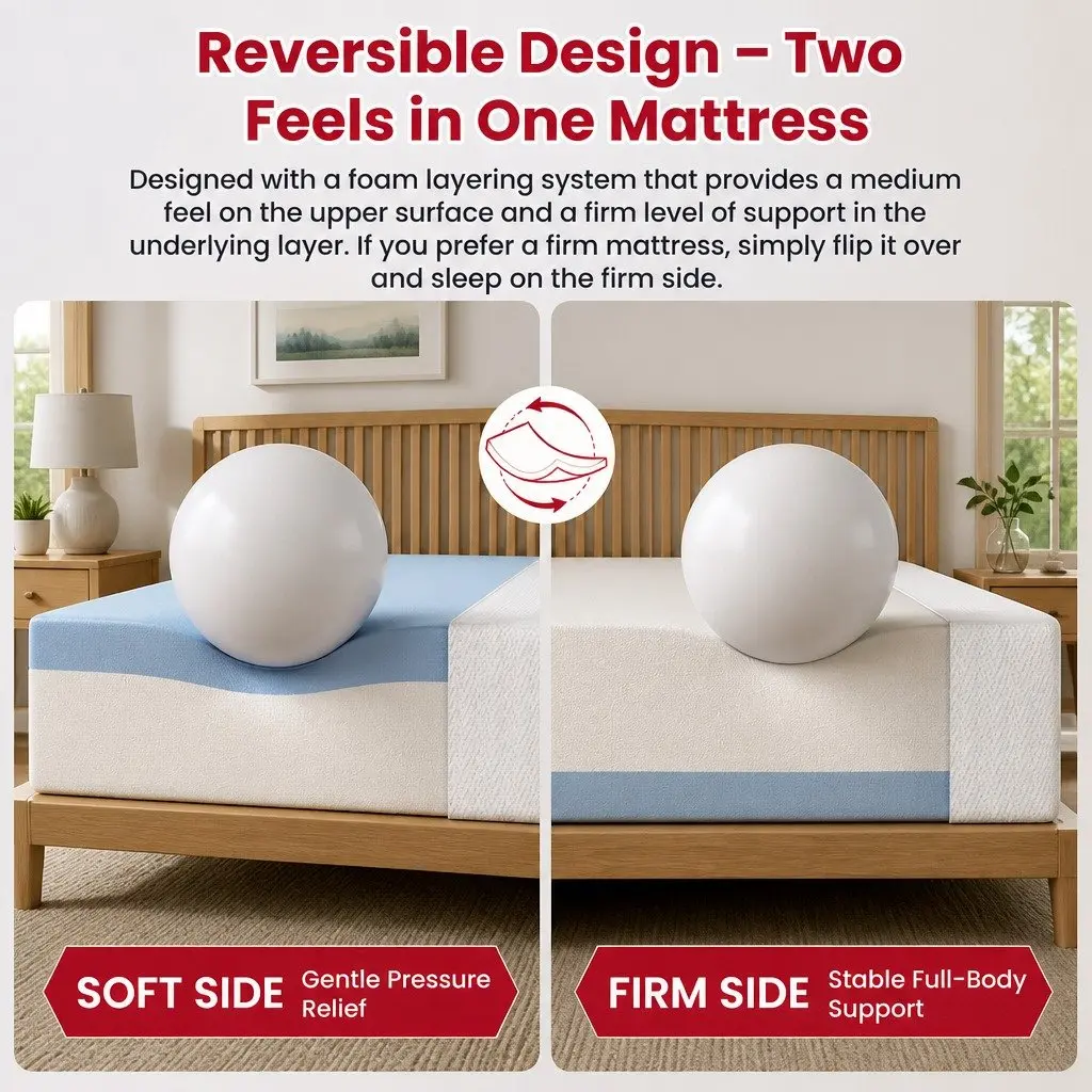 King Size Memory Foam Mattress 25cm Gel-Infused Medium Firm Reversible White