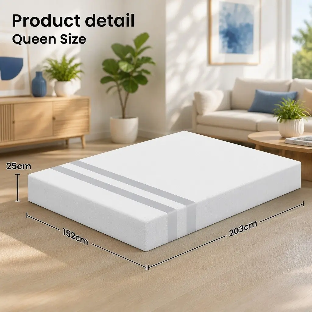 Queen Memory Foam Mattress 25cm Reversible Gel-Infused Medium Firmness