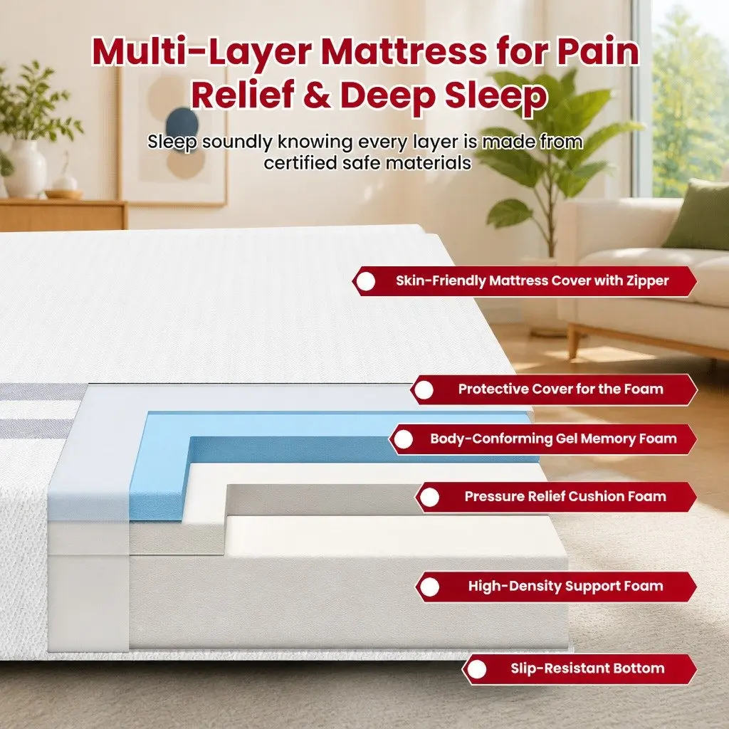 Queen Memory Foam Mattress 25cm Reversible Gel-Infused Medium Firmness