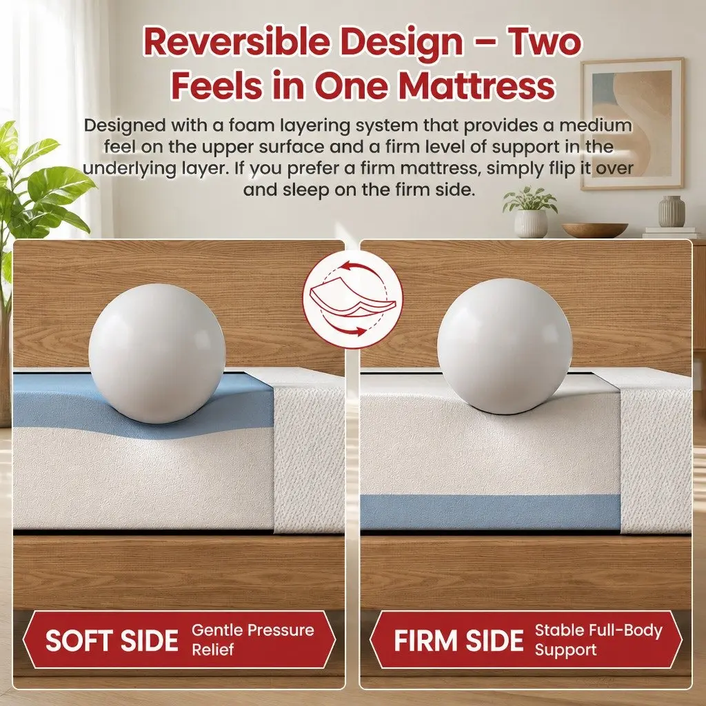 Queen Memory Foam Mattress 25cm Reversible Gel-Infused Medium Firmness